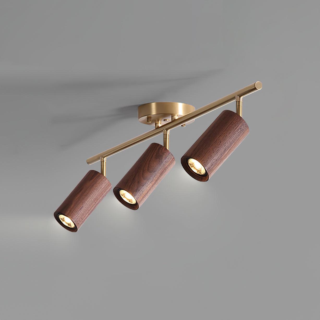 Track Light Walnut Wood Adjustable 31.4 in Multi-Head Ceiling Fixture Gold Finish Living Room Kitchen Hallway Lighting | Thomler
