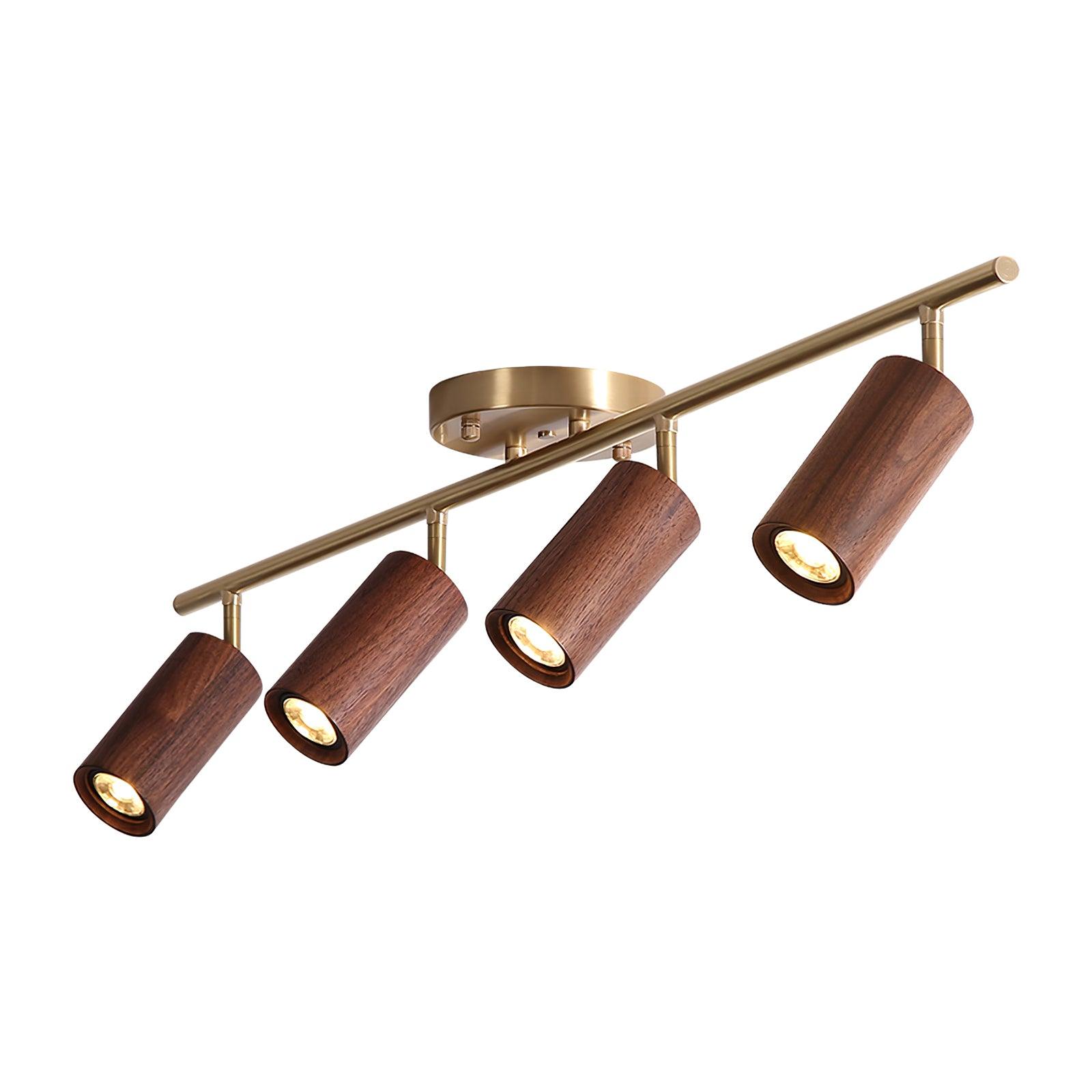Track Light Walnut Wood Adjustable 31.4 in Multi-Head Ceiling Fixture Gold Finish Living Room Kitchen Hallway Lighting | Thomler