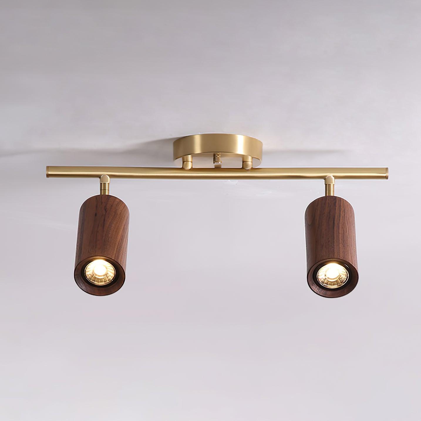 Track Light Walnut Wood Adjustable 31.4 in Multi-Head Ceiling Fixture Gold Finish Living Room Kitchen Hallway Lighting | Thomler