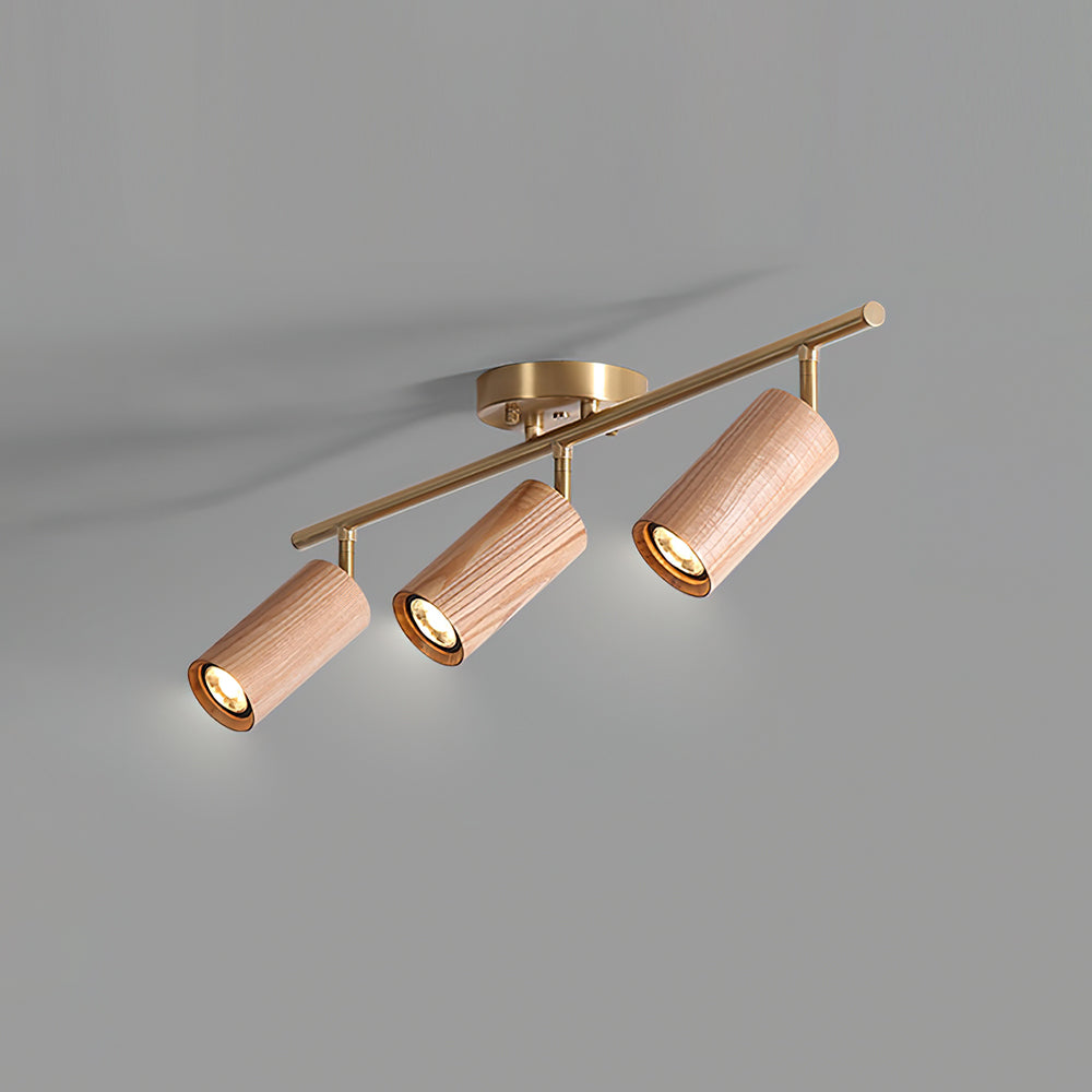 Track Light Walnut Wood Adjustable 31.4 in Multi-Head Ceiling Fixture Gold Finish Living Room Kitchen Hallway Lighting | Thomler