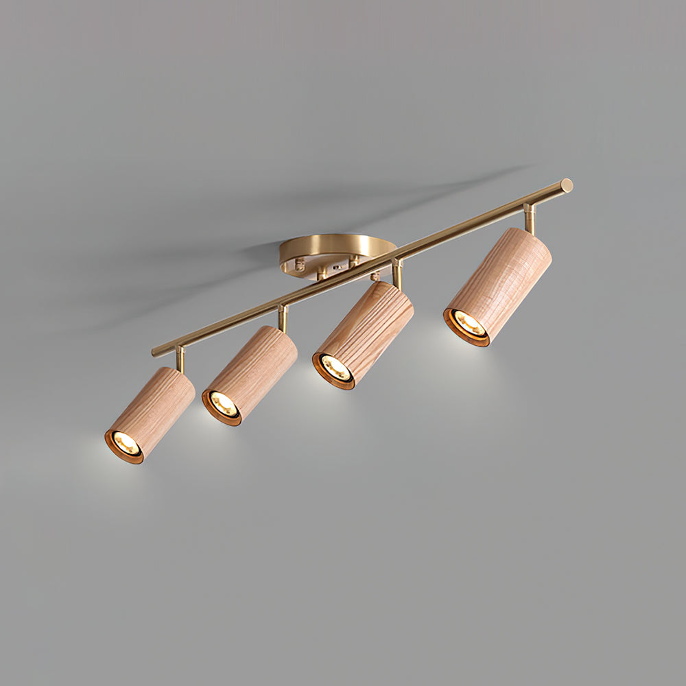 Track Light Walnut Wood Adjustable 31.4 in Multi-Head Ceiling Fixture Gold Finish Living Room Kitchen Hallway Lighting | Thomler