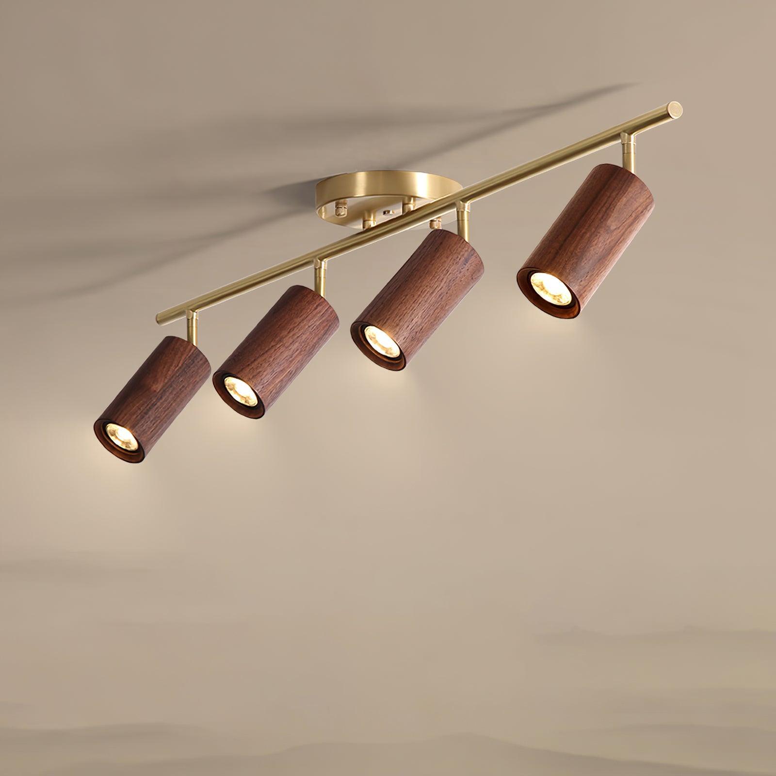 Track Light Walnut Wood Adjustable 31.4 in Multi-Head Ceiling Fixture Gold Finish Living Room Kitchen Hallway Lighting | Thomler