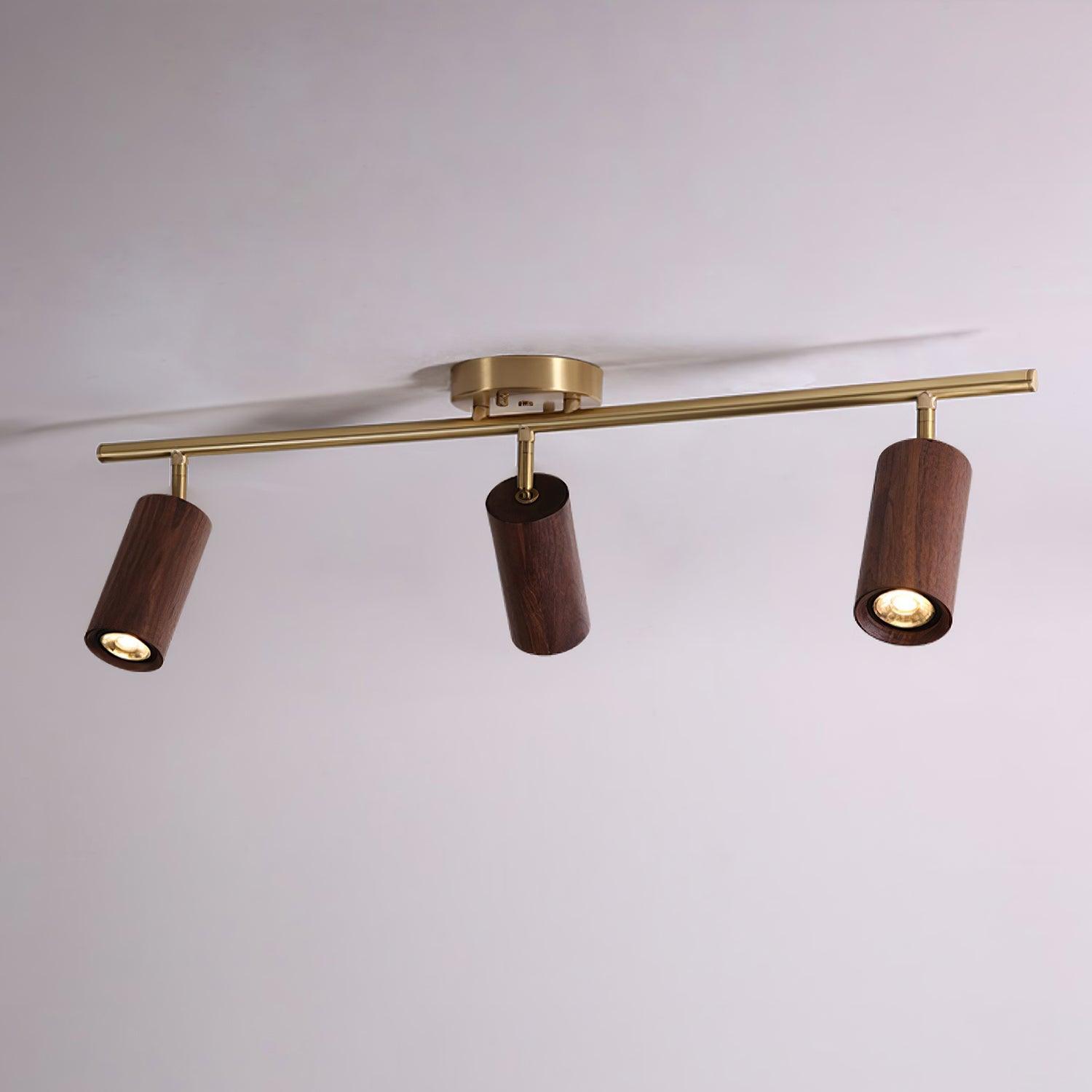 Track Light Walnut Wood Adjustable 31.4 in Multi-Head Ceiling Fixture Gold Finish Living Room Kitchen Hallway Lighting | Thomler