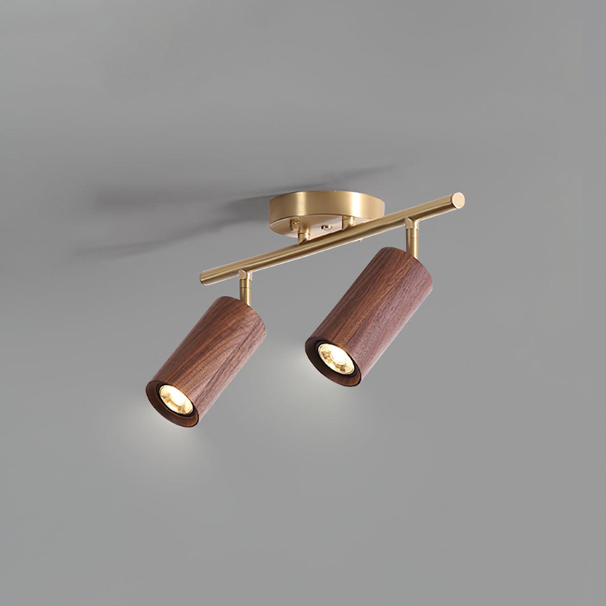 Track Light Walnut Wood Adjustable 31.4 in Multi-Head Ceiling Fixture Gold Finish Living Room Kitchen Hallway Lighting | Thomler