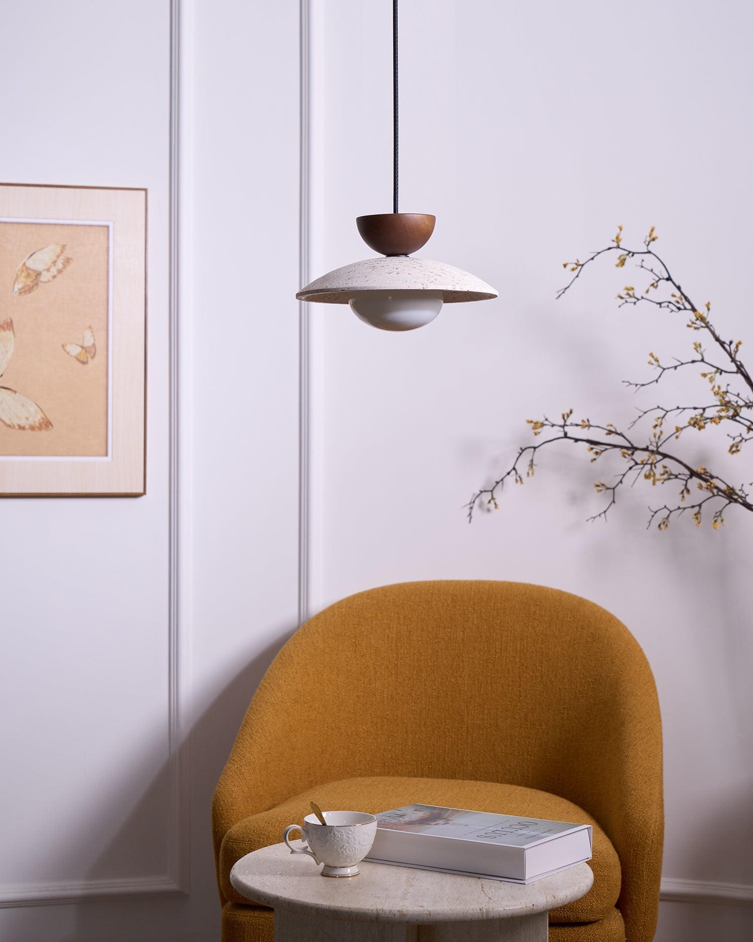 Pendant Light Travertine Glass Shade 9.8 in Modern Dining Room Kitchen Island Hanging Ceiling Lamp | Thomler