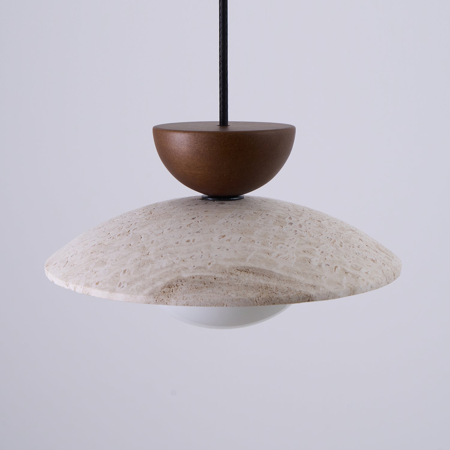Travertine Stone Pendant Light with Wood Accent for Dining Room & Kitchen Island | Natural Glass Shade Hanging Ceiling Lamp | Thomler
