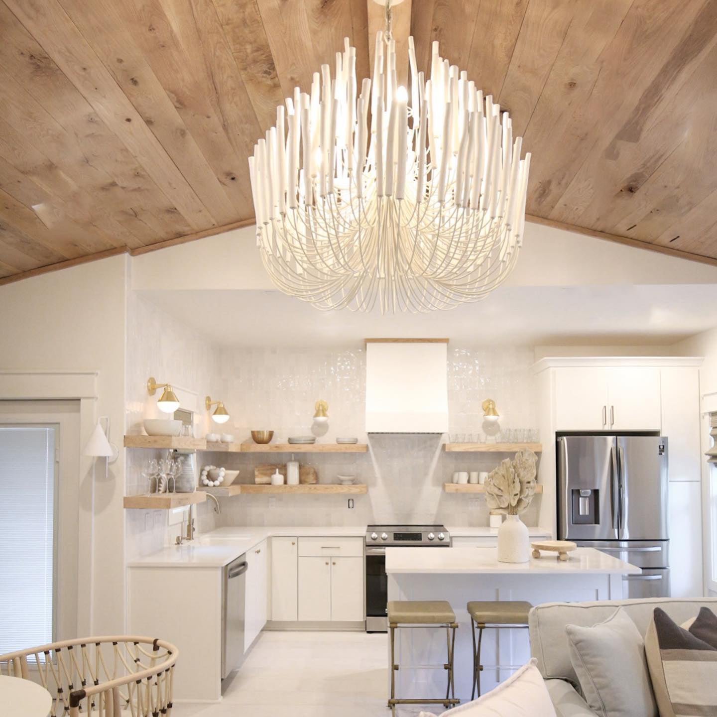 Chandelier Metal 20 in Ivory Modern Dining Room Ceiling Light Decorative Fixture | Thomler