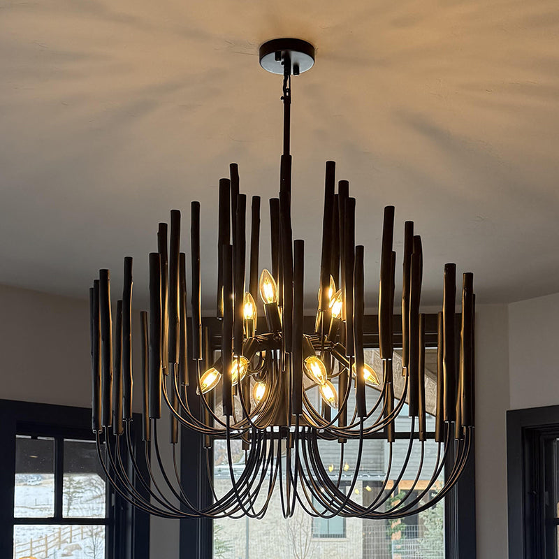 Chandelier Metal 20 in Ivory Modern Dining Room Ceiling Light Decorative Fixture | Thomler