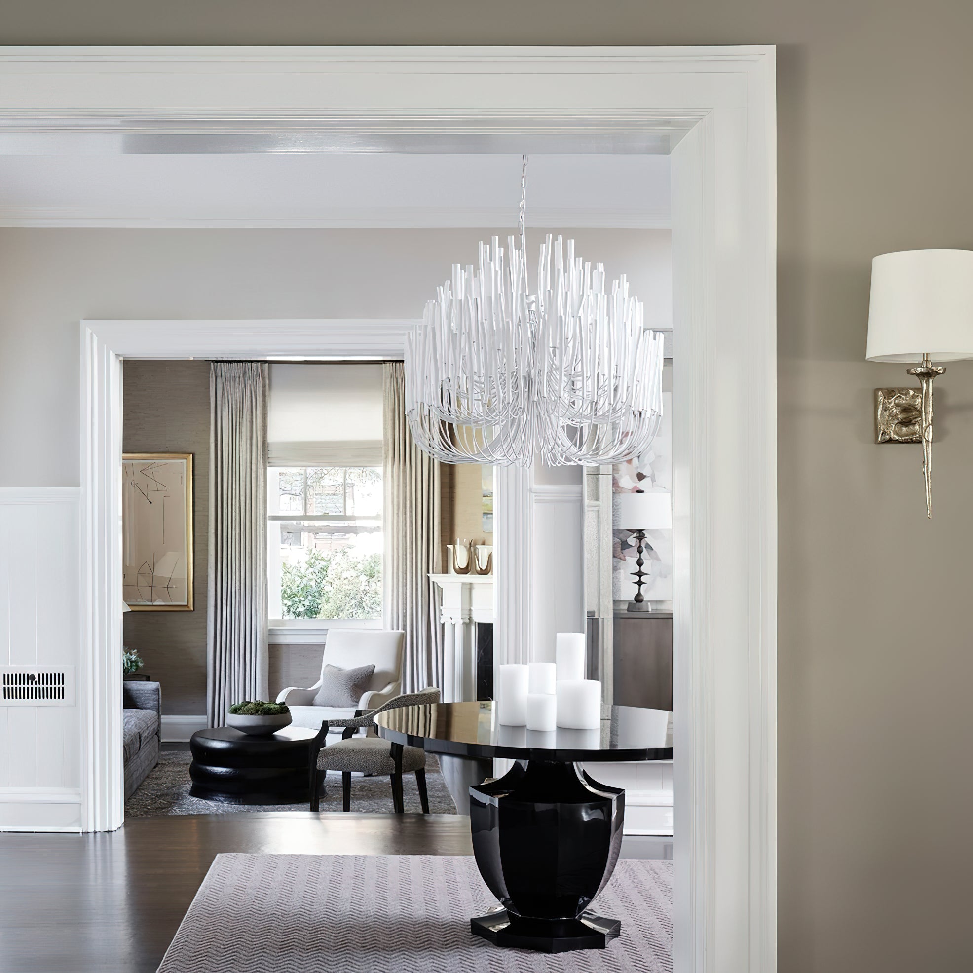 Chandelier Metal 20 in Ivory Modern Dining Room Ceiling Light Decorative Fixture | Thomler