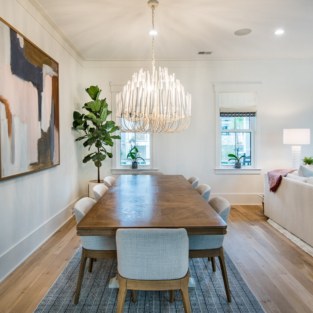 Chandelier Metal 20 in Ivory Modern Dining Room Ceiling Light Decorative Fixture | Thomler