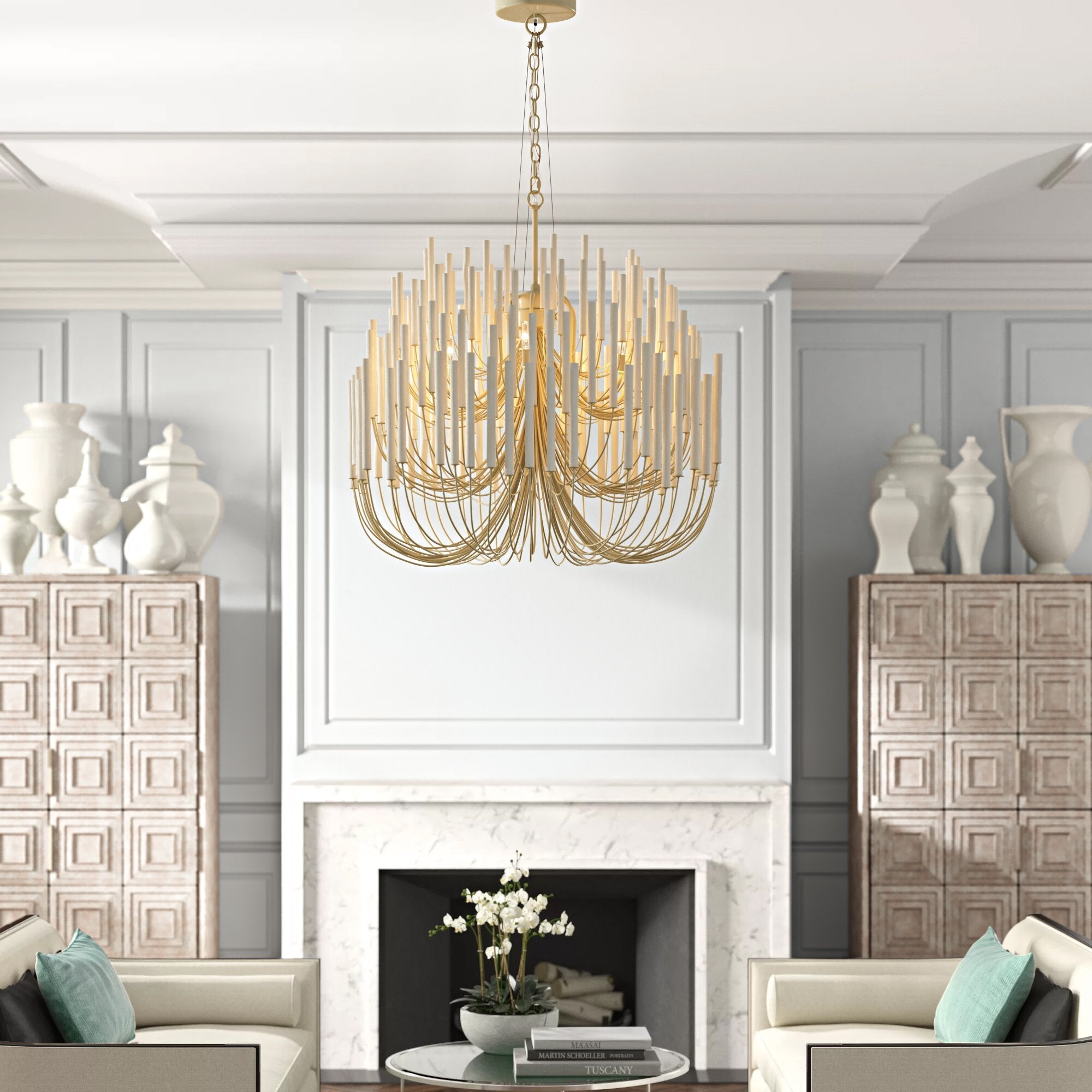Chandelier Metal 20 in Ivory Modern Dining Room Ceiling Light Decorative Fixture | Thomler