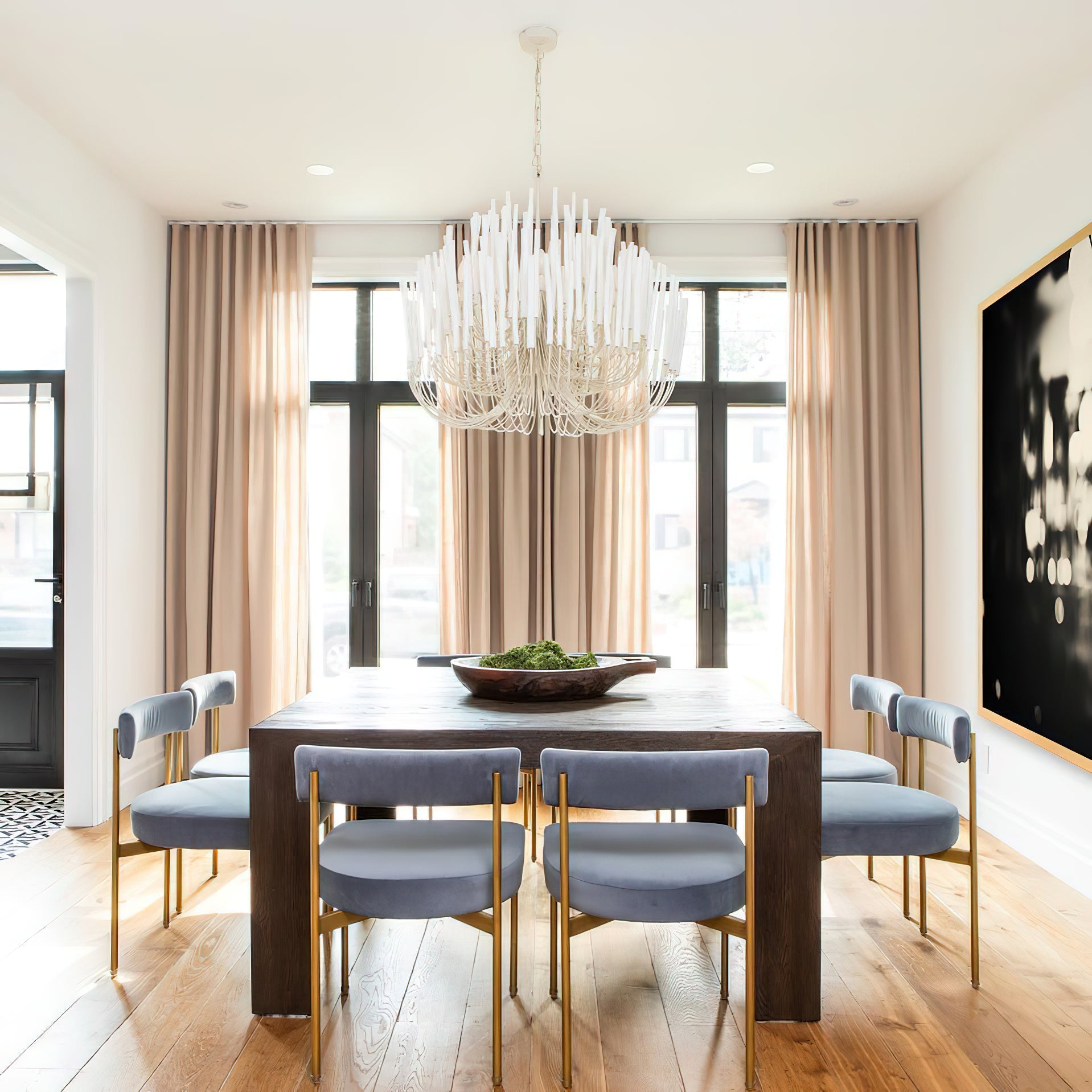 Chandelier Metal 20 in Ivory Modern Dining Room Ceiling Light Decorative Fixture | Thomler
