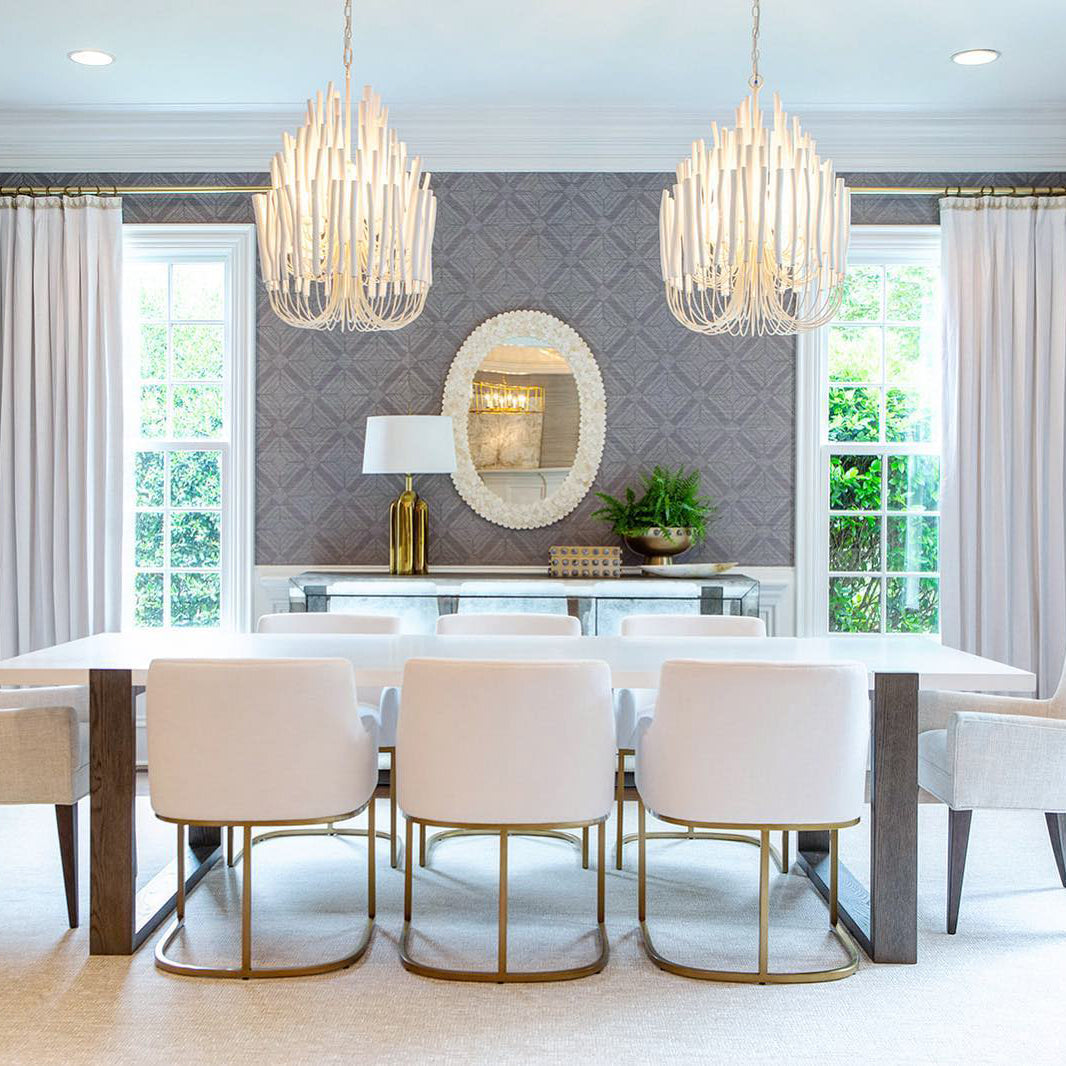 Chandelier Metal 20 in Ivory Modern Dining Room Ceiling Light Decorative Fixture | Thomler