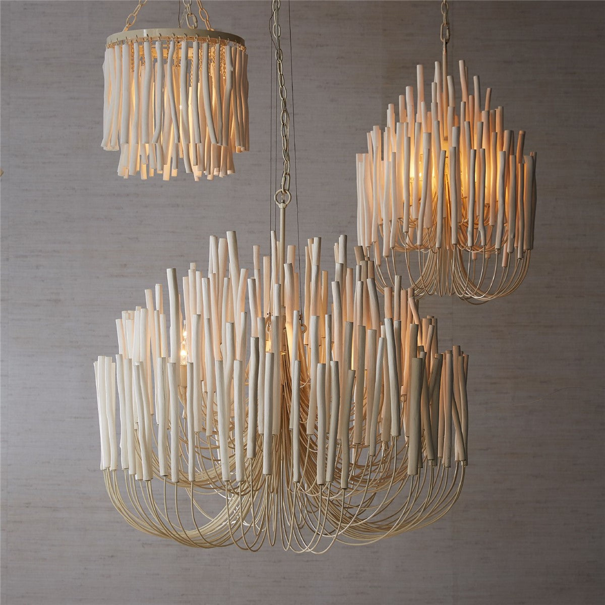 Chandelier Metal 20 in Ivory Modern Dining Room Ceiling Light Decorative Fixture | Thomler