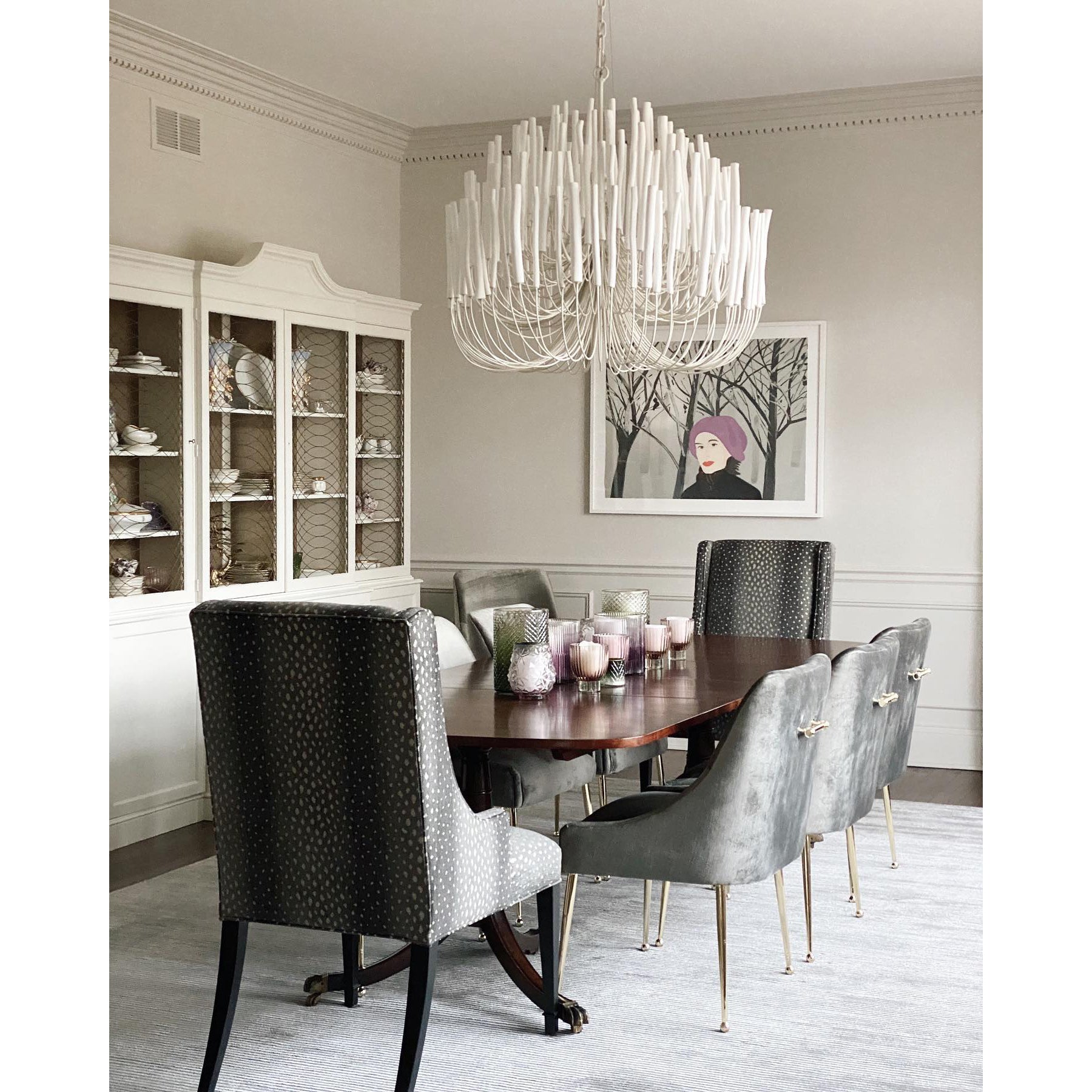 Chandelier Metal 20 in Ivory Modern Dining Room Ceiling Light Decorative Fixture | Thomler