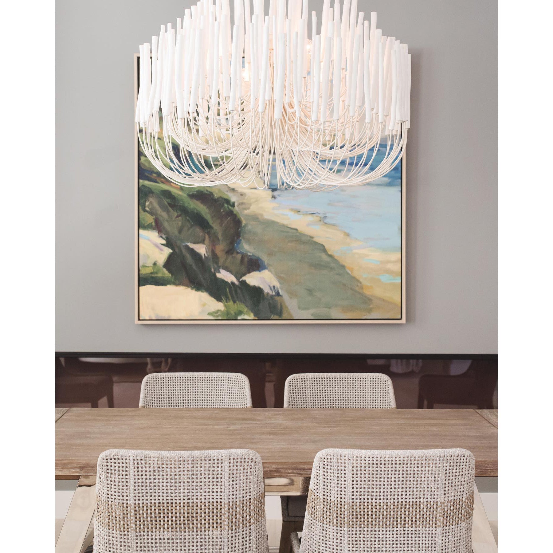Chandelier Metal 20 in Ivory Modern Dining Room Ceiling Light Decorative Fixture | Thomler