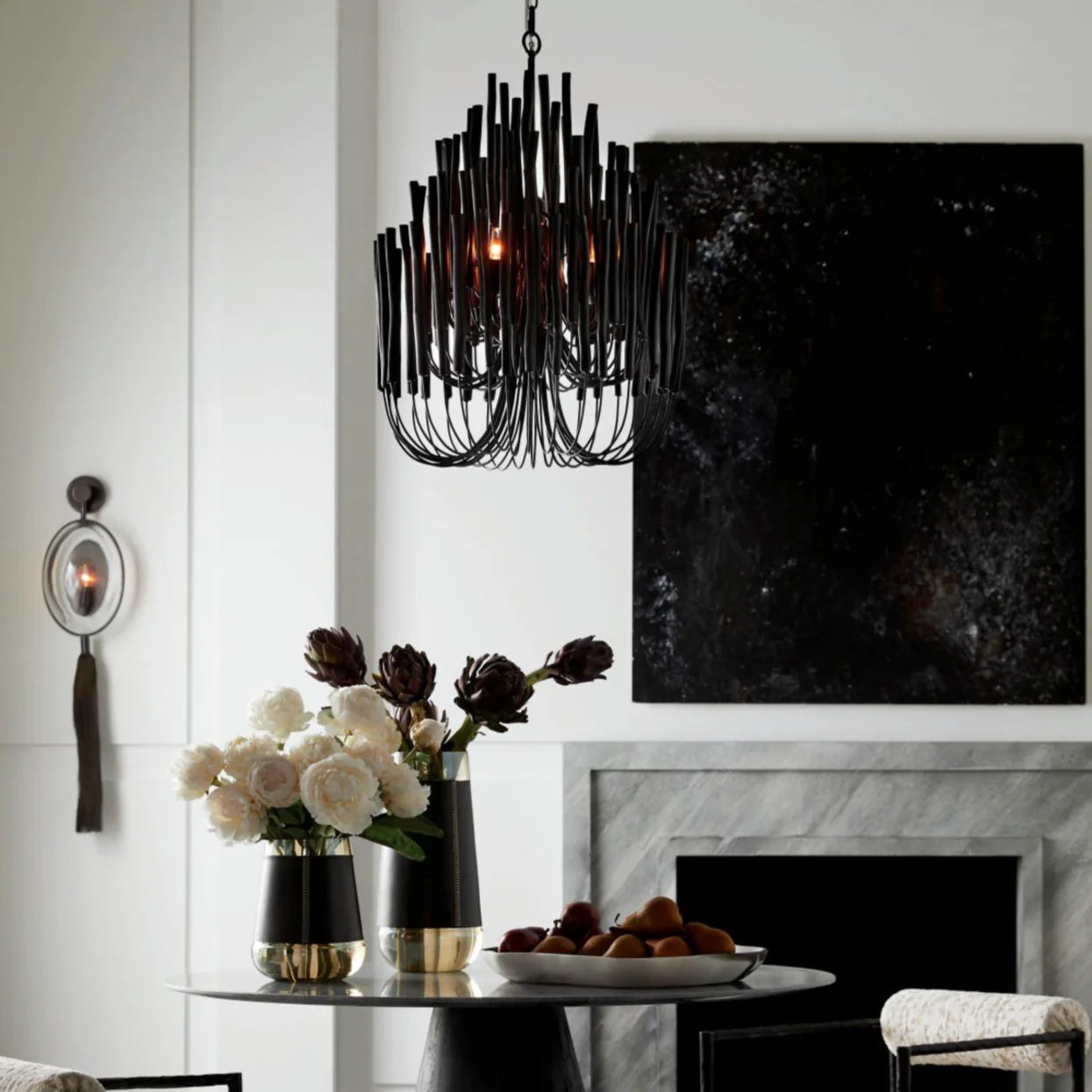 Chandelier Metal 20 in Ivory Modern Dining Room Ceiling Light Decorative Fixture | Thomler