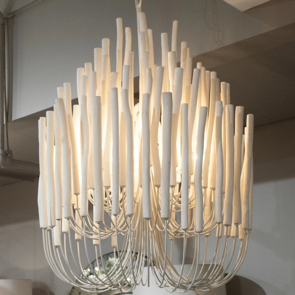 Chandelier Metal 20 in Ivory Modern Dining Room Ceiling Light Decorative Fixture | Thomler