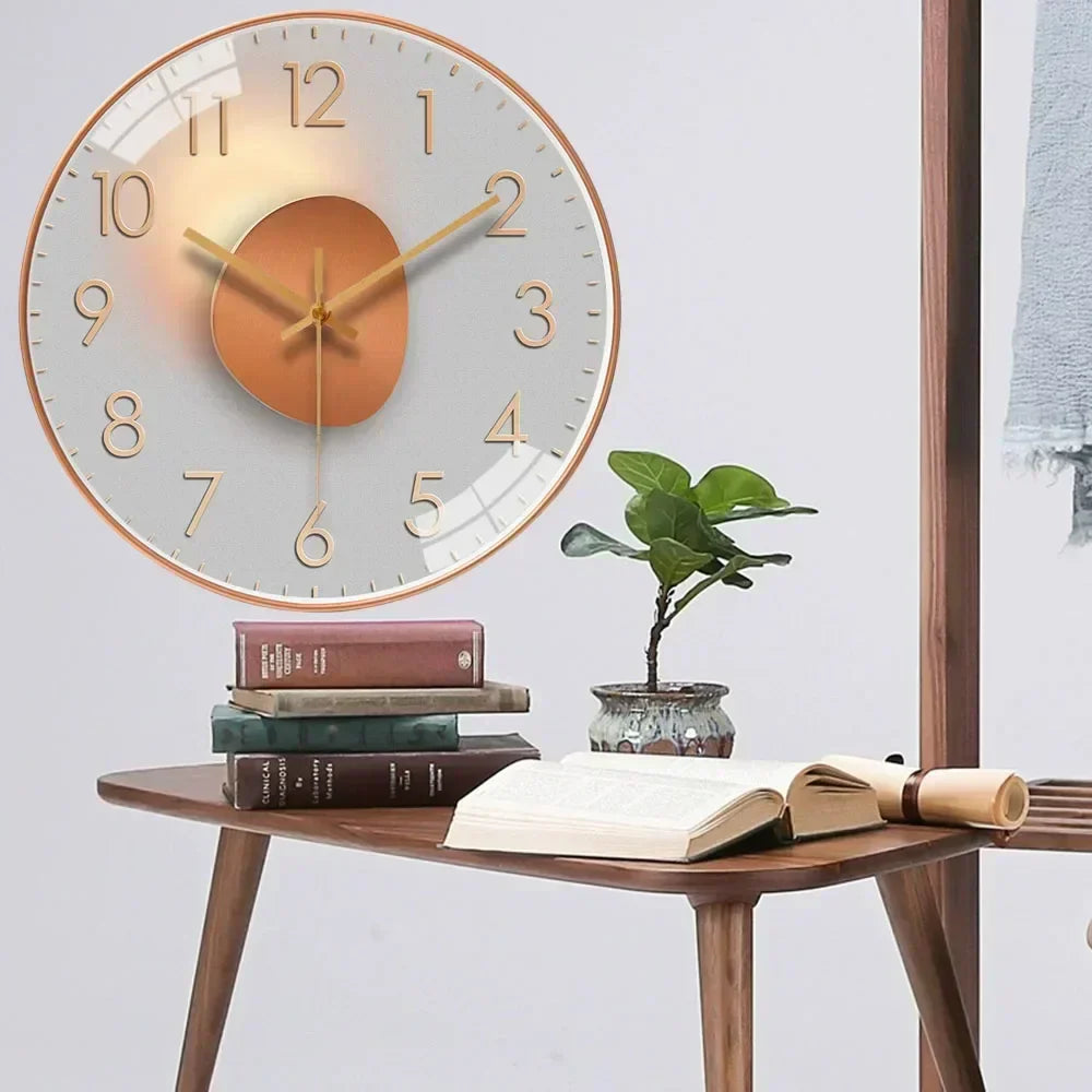 Round Wall Clock Silent Non-Ticking 8-Inch Gradient Gold Digital Face Battery Operated for Bedroom Living Room Office Decor | Thomler