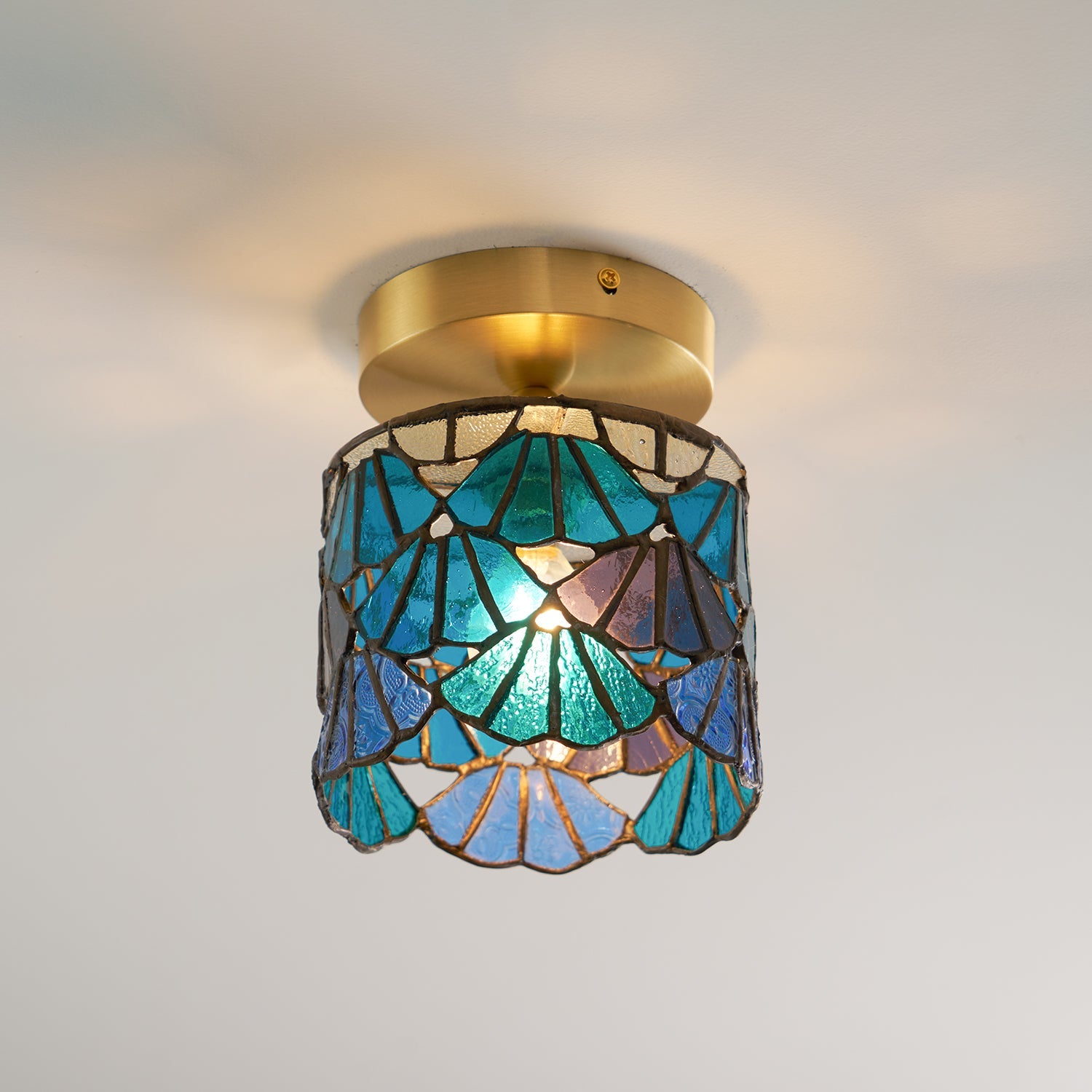 Ceiling Light Glass Stained 5.3 in Vintage Bathroom Bedroom Fixture Blue Pink Decorative Lighting | Thomler