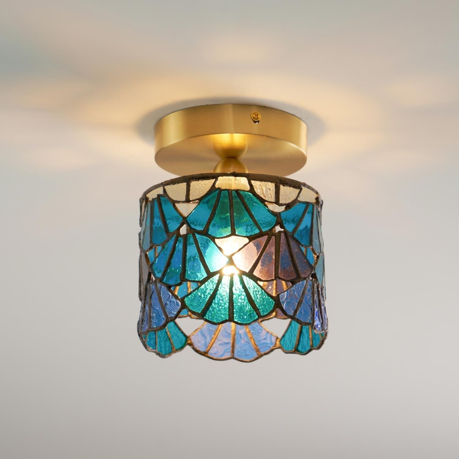 Ceiling Lamp Glass Mosaic E14 Blue Pink Bathroom Hallway Compact Tiffany Style Lighting Fixture | Thomler