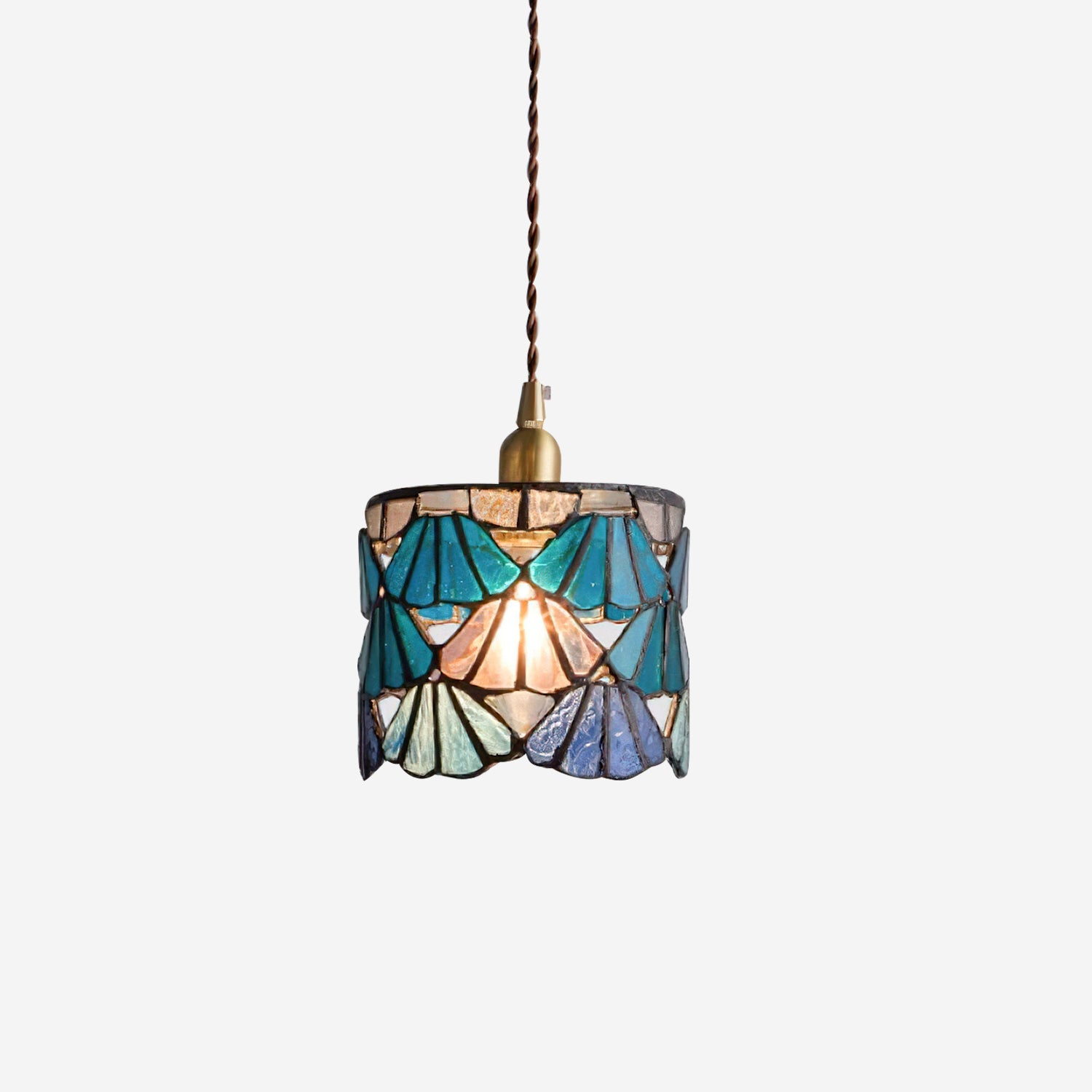 Pendant Light Glass 5.3 in Blue Pink Brass Stained Ceiling Lamp Vintage Home Dining Room Kitchen Lighting | Thomler