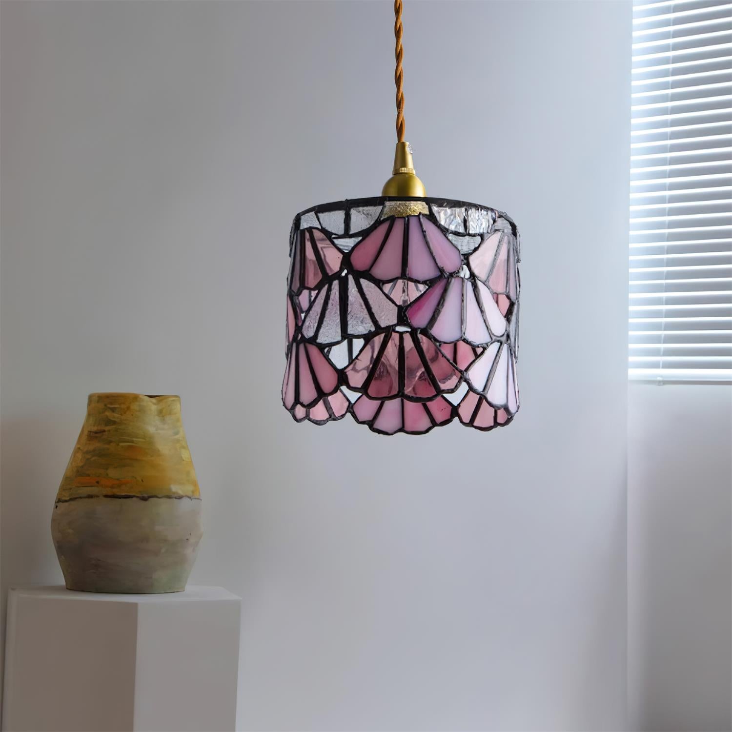 Pendant Light Glass 5.3 in Blue Pink Brass Stained Ceiling Lamp Vintage Home Dining Room Kitchen Lighting | Thomler