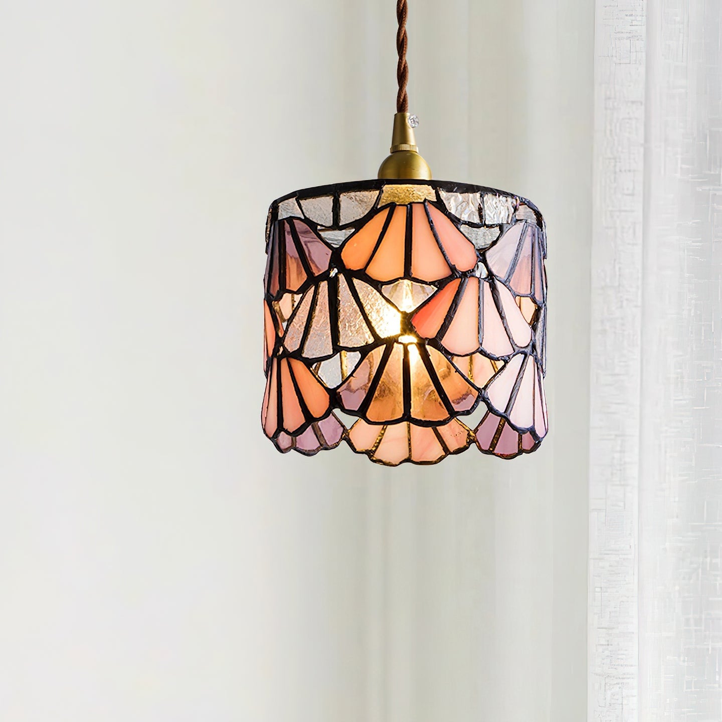 Pendant Light Glass 5.3 in Blue Pink Brass Stained Ceiling Lamp Vintage Home Dining Room Kitchen Lighting | Thomler