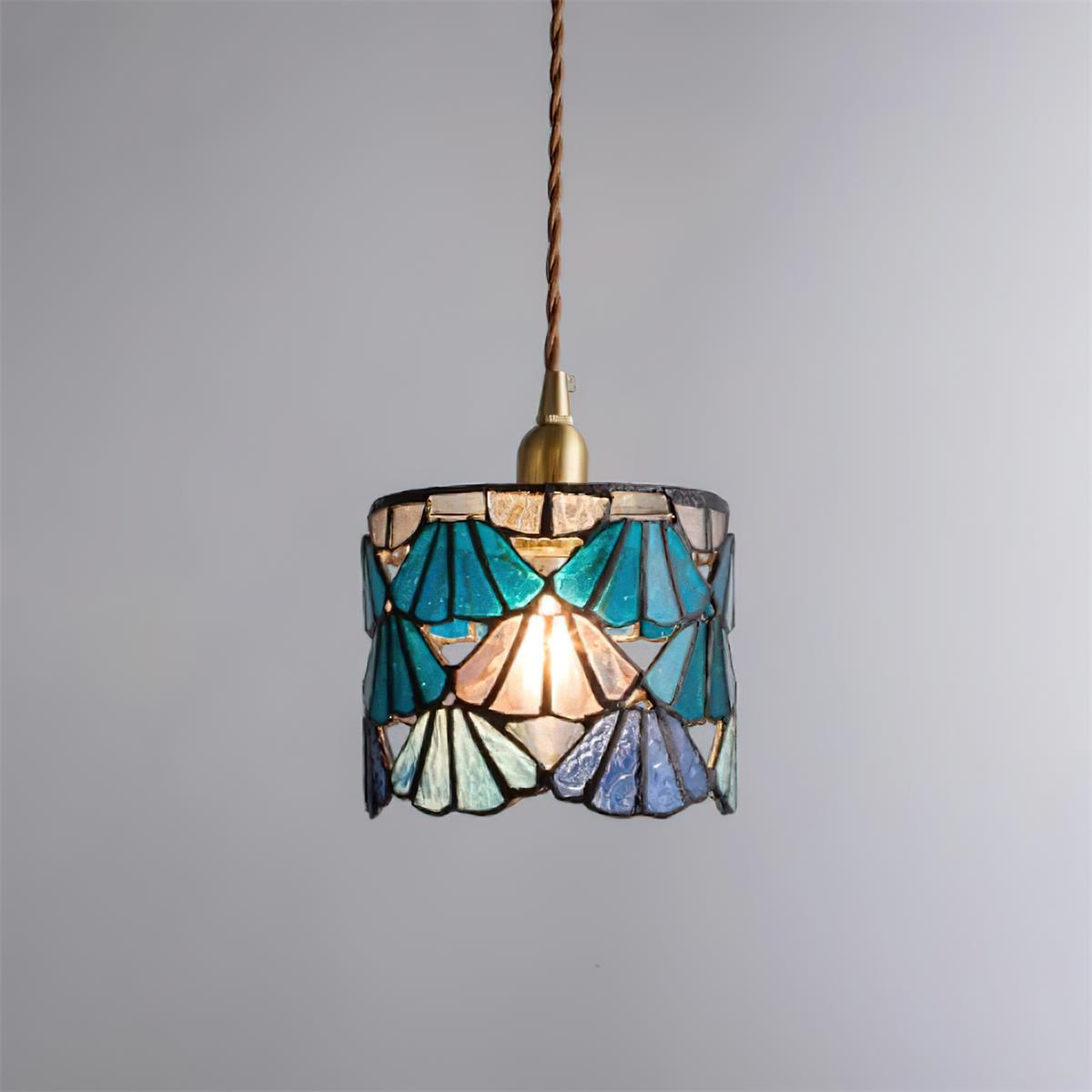 Pendant Light Glass 5.3 in Blue Pink Brass Stained Ceiling Lamp Vintage Home Dining Room Kitchen Lighting | Thomler