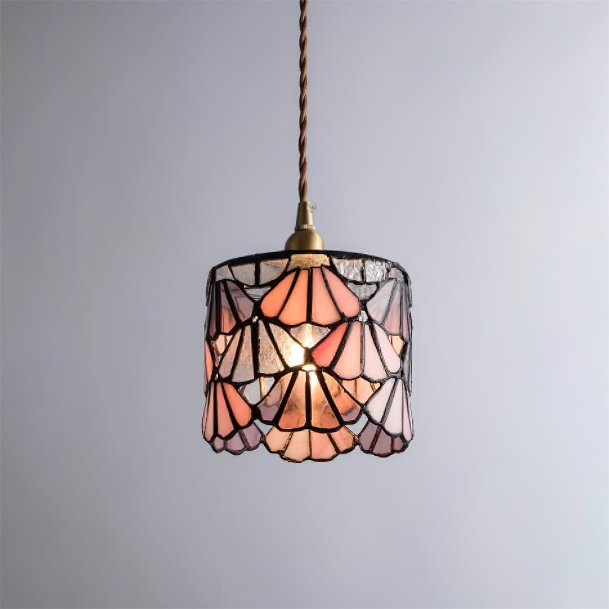 Pendant Light Glass 5.3 in Blue Pink Brass Stained Ceiling Lamp Vintage Home Dining Room Kitchen Lighting | Thomler