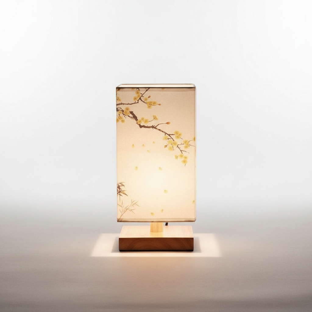 Table Lamp Wood Fabric Shade 27.9 cm Natural Bedroom Nightstand Japandi Scandinavian Mood Lighting Desk Lamp | Thomler