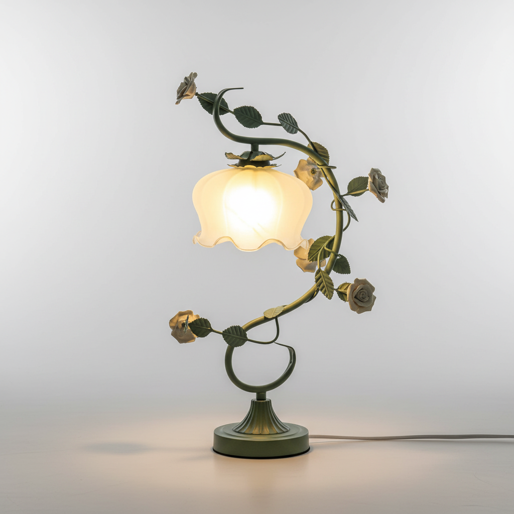 Table Lamp Metal Glass 23.0 cm Pink Bedroom Nightstand Floral Decorative Reading Light Shabby Chic Romantic Accent Lamp | Thomler
