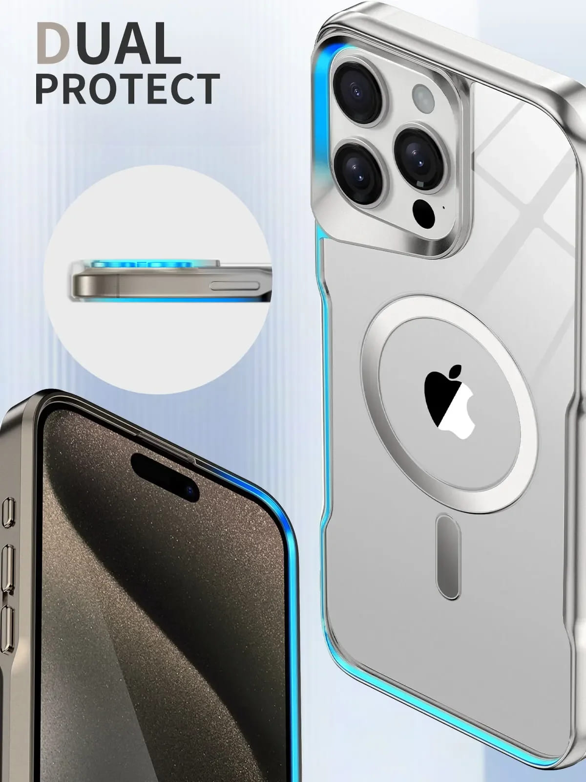 Translucent Hard Shell Case with Magnetic Charging for iPhone 12-17 – Metallic Finish, Raised Edges, Shock Protection | Thomler