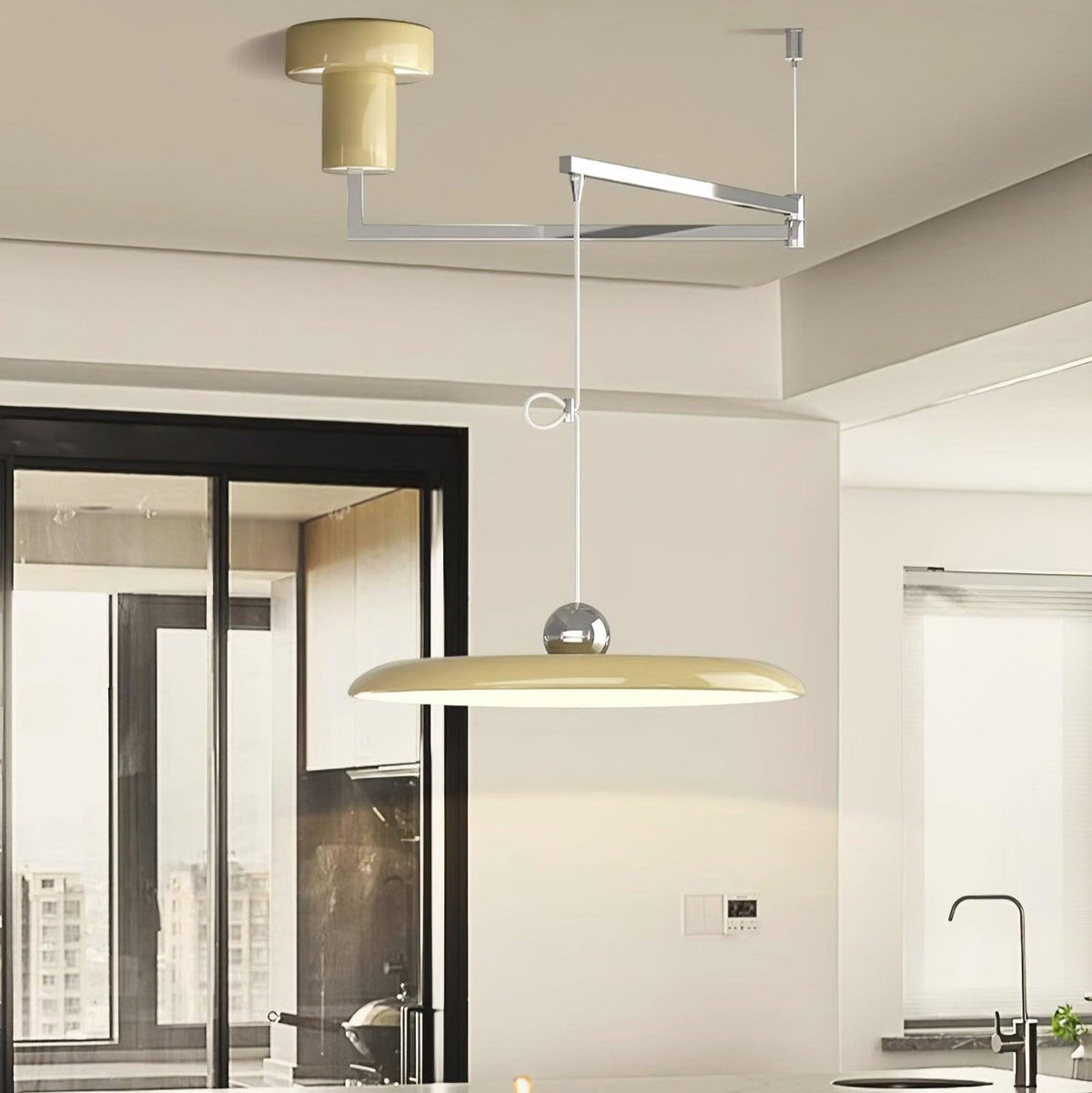 Adjustable Swing Arm Pendant Light with Round Metal Shade for Kitchen Island & Workspace | Thomler