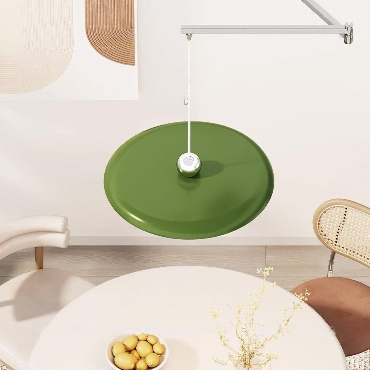 Adjustable Swing Arm Pendant Light with Round Metal Shade for Kitchen Island & Workspace | Thomler
