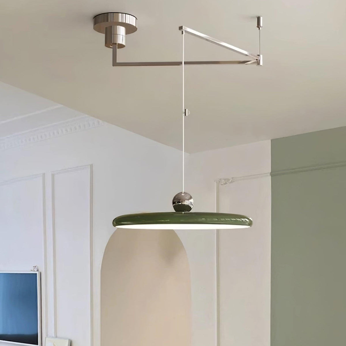 Adjustable Swing Arm Pendant Light with Round Metal Shade for Kitchen Island & Workspace | Thomler