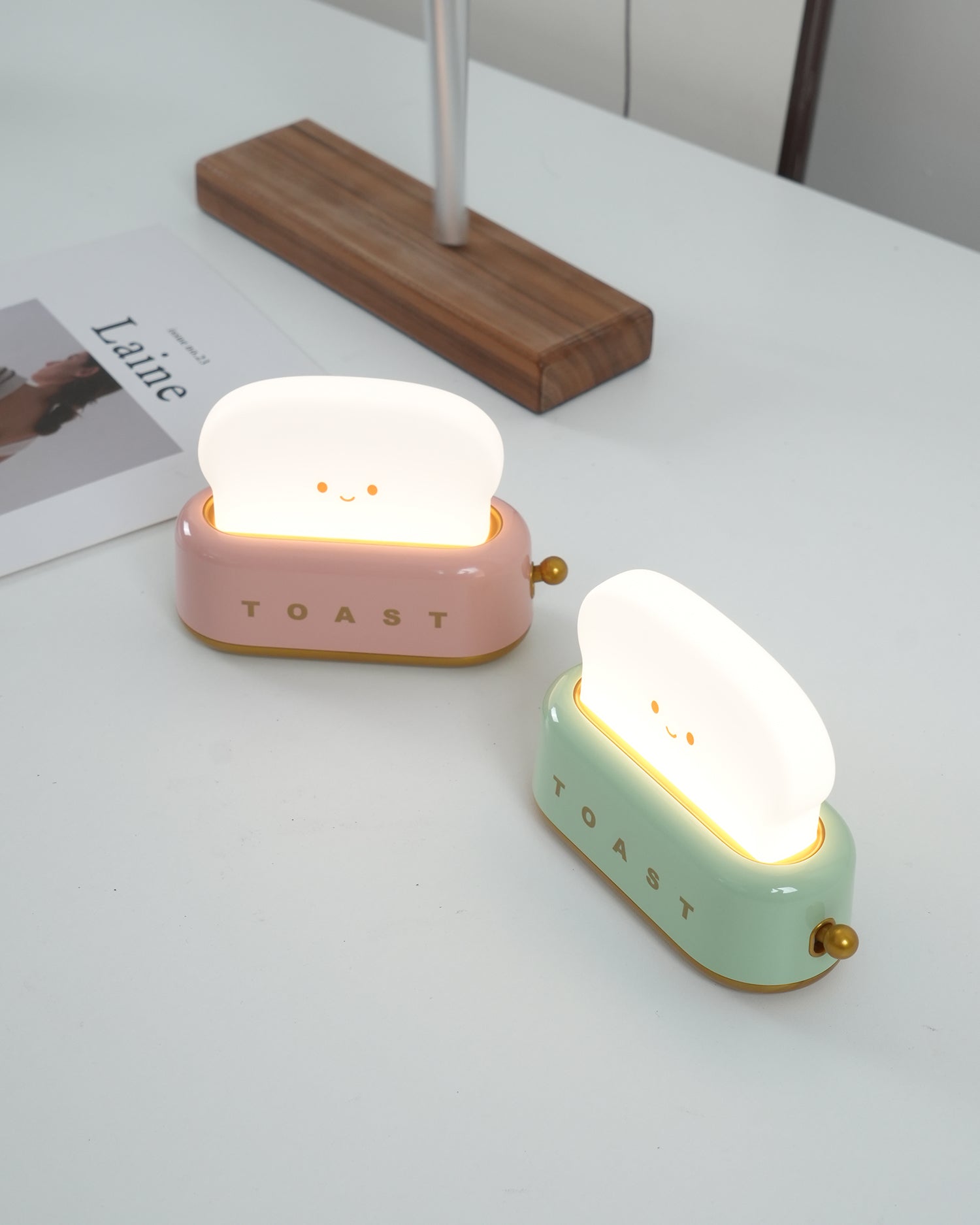 Night Light Plastic Toaster Shape 5.3 in Warm White Bedroom Desk Decorative Lamp USB LED Compact Portable | Thomler
