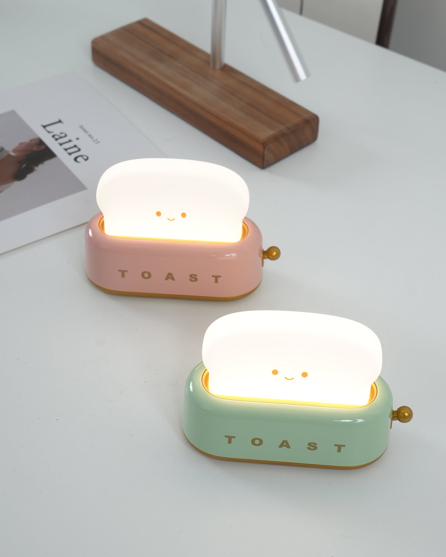 Night Light Plastic Toaster Shape 5.3 in Warm White Bedroom Desk Decorative Lamp USB LED Compact Portable | Thomler