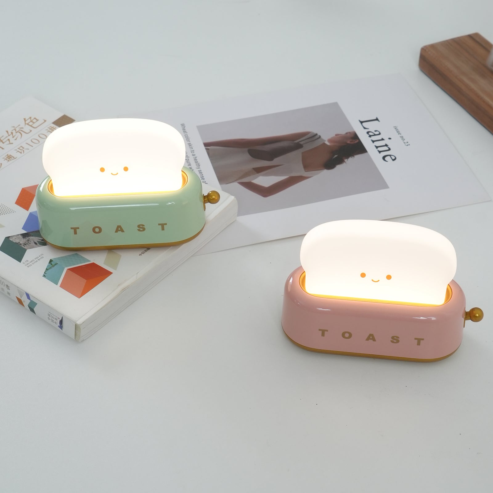 Night Light Plastic Toaster Shape 5.3 in Warm White Bedroom Desk Decorative Lamp USB LED Compact Portable | Thomler