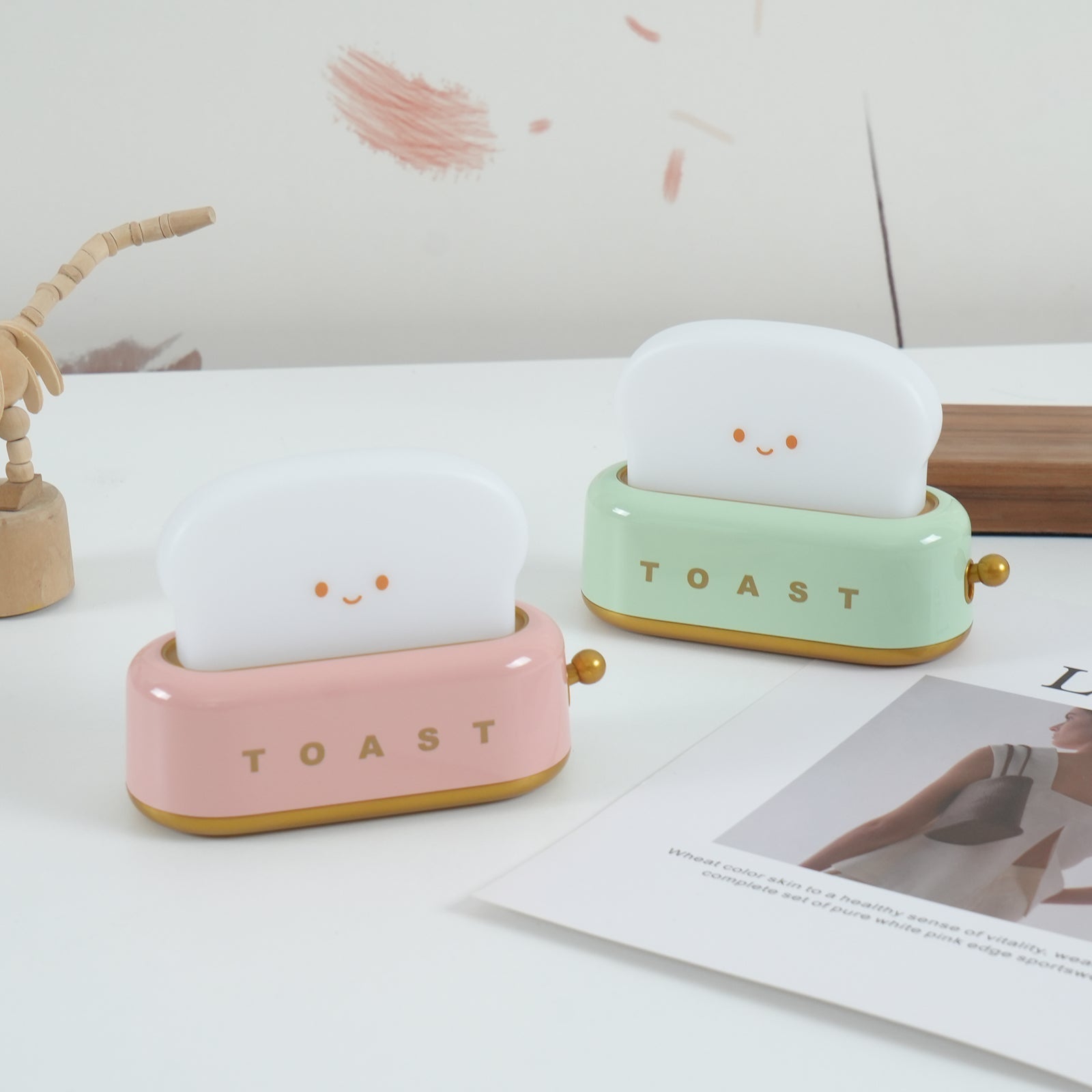 Night Light Plastic Toaster Shape 5.3 in Warm White Bedroom Desk Decorative Lamp USB LED Compact Portable | Thomler