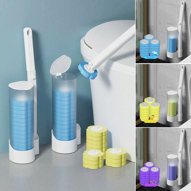 Disposable Toilet Brush with Push-Button Release & Pre-Filled Antibacterial Sponge Heads for Hands-Free Bathroom Cleaning | Thomler