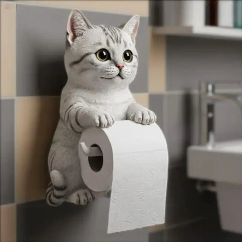 Toilet Roll Holder Resin 22.0 cm Cat Design Wall Mounted Bathroom Decor Toilet Paper Storage Organiser | Thomler