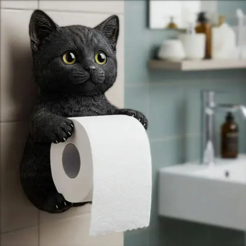 Toilet Roll Holder Resin 22.0 cm Cat Design Wall Mounted Bathroom Decor Toilet Paper Storage Organiser | Thomler