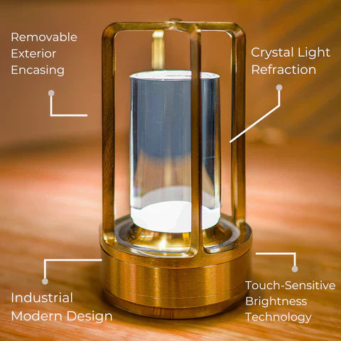 Table Lamp PVC Metal 7 in Cordless Crystal Accent Light Portable Bedroom Living Room Decorative Night Lamp | Thomler