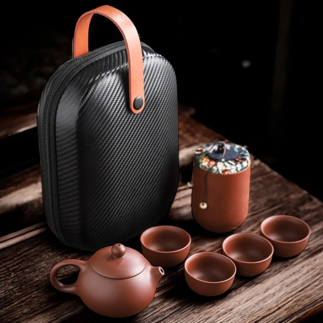 Tea Set Handmade Ceramic 160 ml 5.6 fl oz Portable Travel Case Camping Home Tea Ceremony Gift Set | Thomler