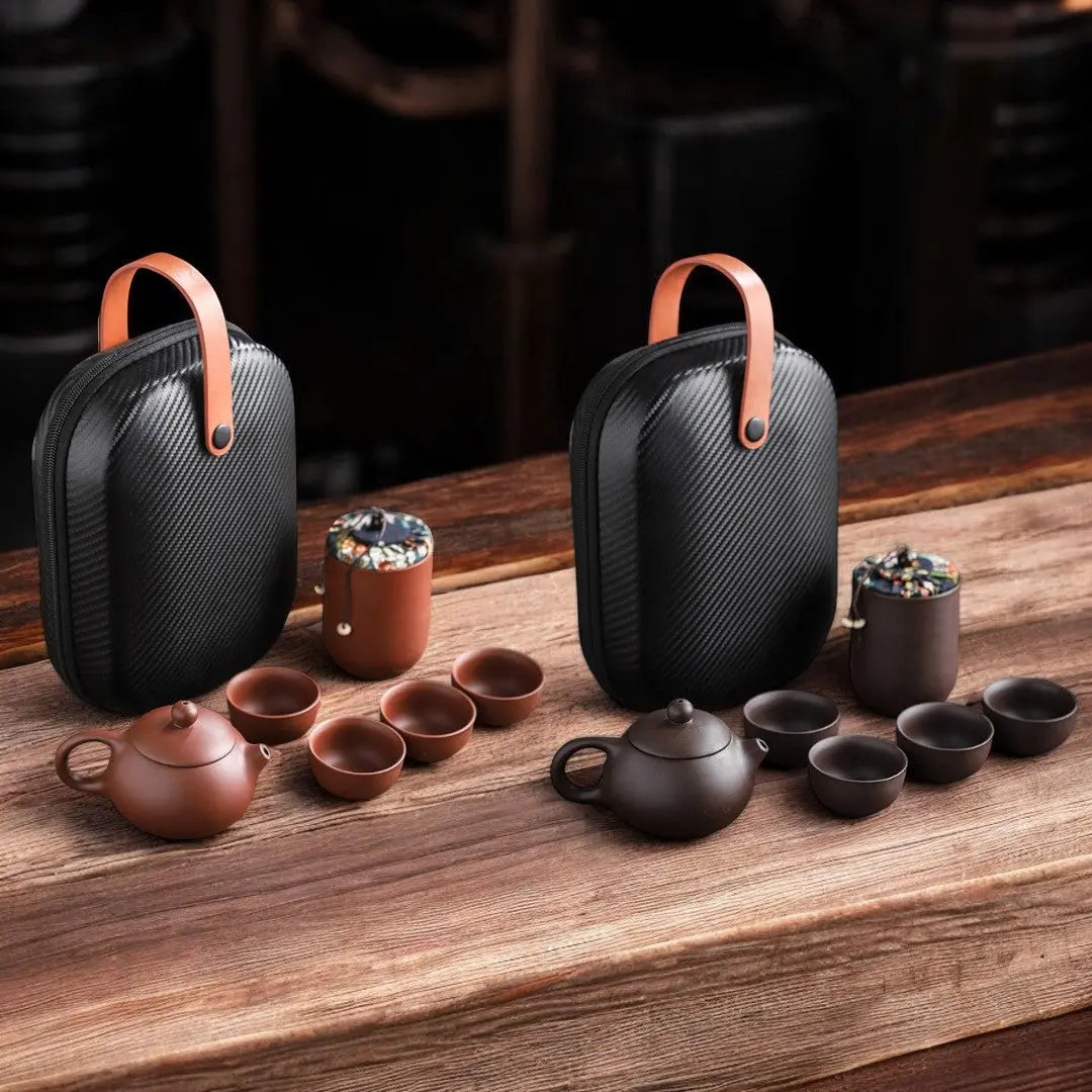 Tea Set Handmade Ceramic 160 ml 5.6 fl oz Portable Travel Case Camping Home Tea Ceremony Gift Set | Thomler