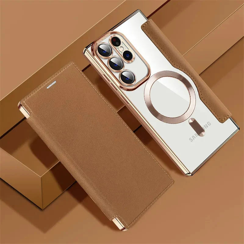 Clear Folio Card Holder Phone Case for Samsung Galaxy S22 S23 S24 S25 S26 with MagSafe Ring & Full-Screen Cover | Thomler