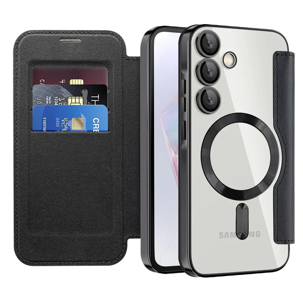 Clear Folio Card Holder Phone Case for Samsung Galaxy S22 S23 S24 S25 S26 with MagSafe Ring & Full-Screen Cover | Thomler