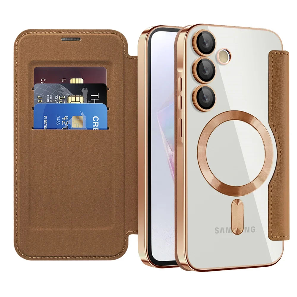 Clear Folio Card Holder Phone Case for Samsung Galaxy S22 S23 S24 S25 S26 with MagSafe Ring & Full-Screen Cover | Thomler