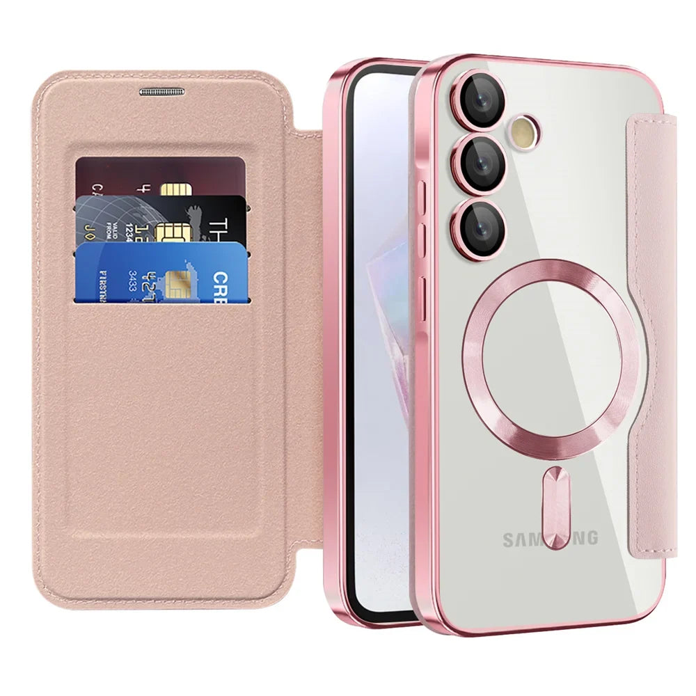 Clear Folio Card Holder Phone Case for Samsung Galaxy S22 S23 S24 S25 S26 with MagSafe Ring & Full-Screen Cover | Thomler
